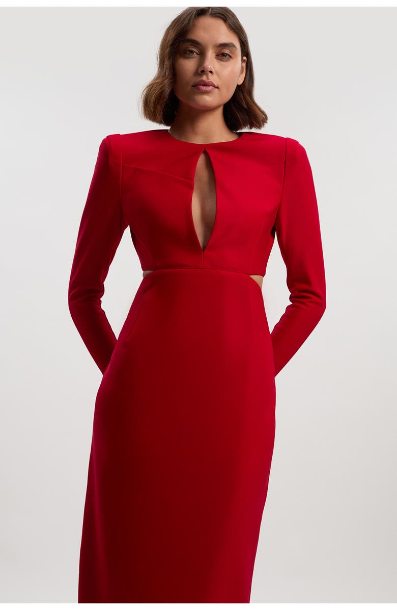 Karen Millen Scuba Crepe Plunge Maxi Dress, Alternate, color, Dark Red