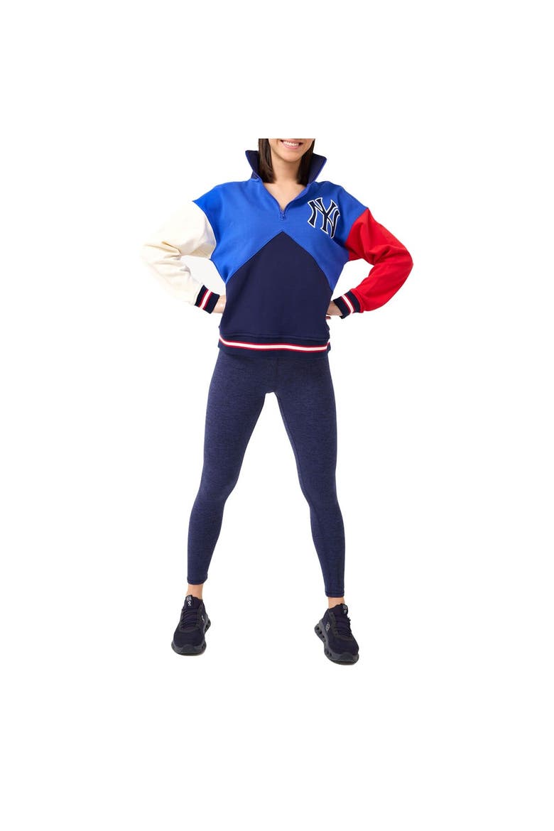 Women's Terez Blue/Navy New York Yankees Classic Colorblock Quarter-Zip Sweatshirt, Main, color, Blue