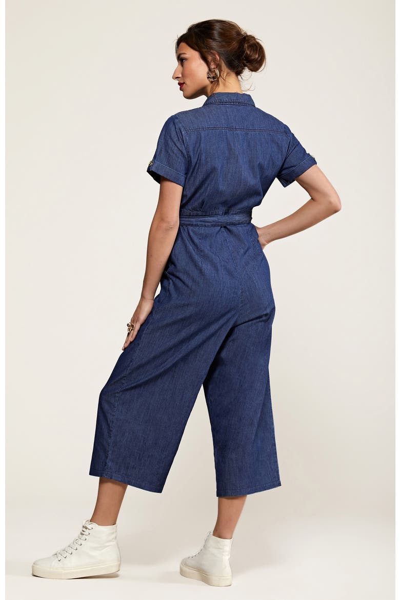 Chambray Light Denim Button Jumpsuit, Alternate, color, Blue
