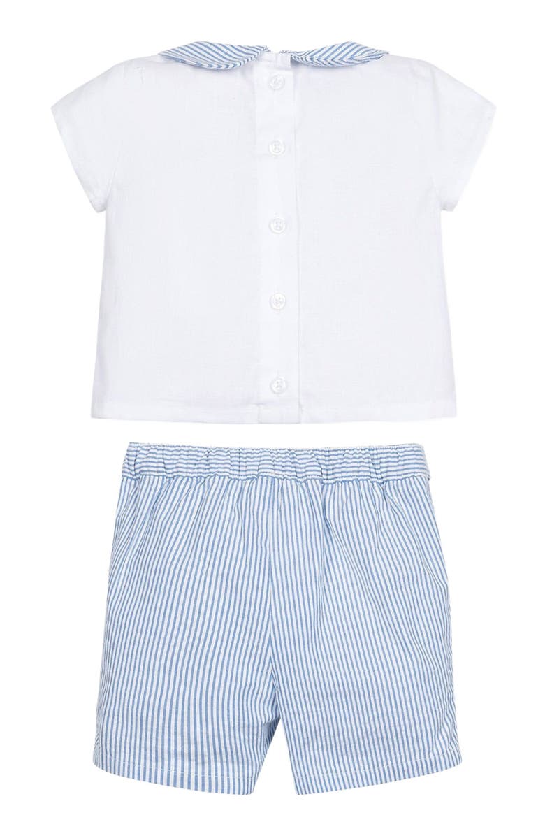 Hope & Henry Baby Peter Pan Shirt and Short Set, Infant, Alternate, color, Blue Seersucker