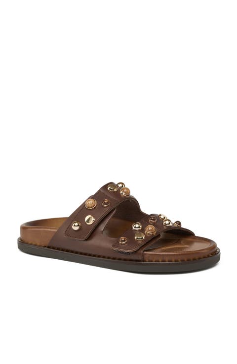 Alyson Leather Embellished Slide Sandal