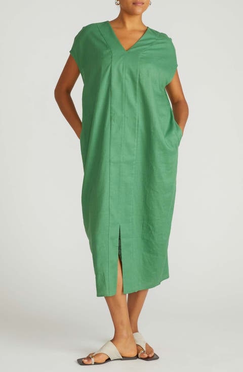 Cabana Linen Blend Caftan Dress (Plus)