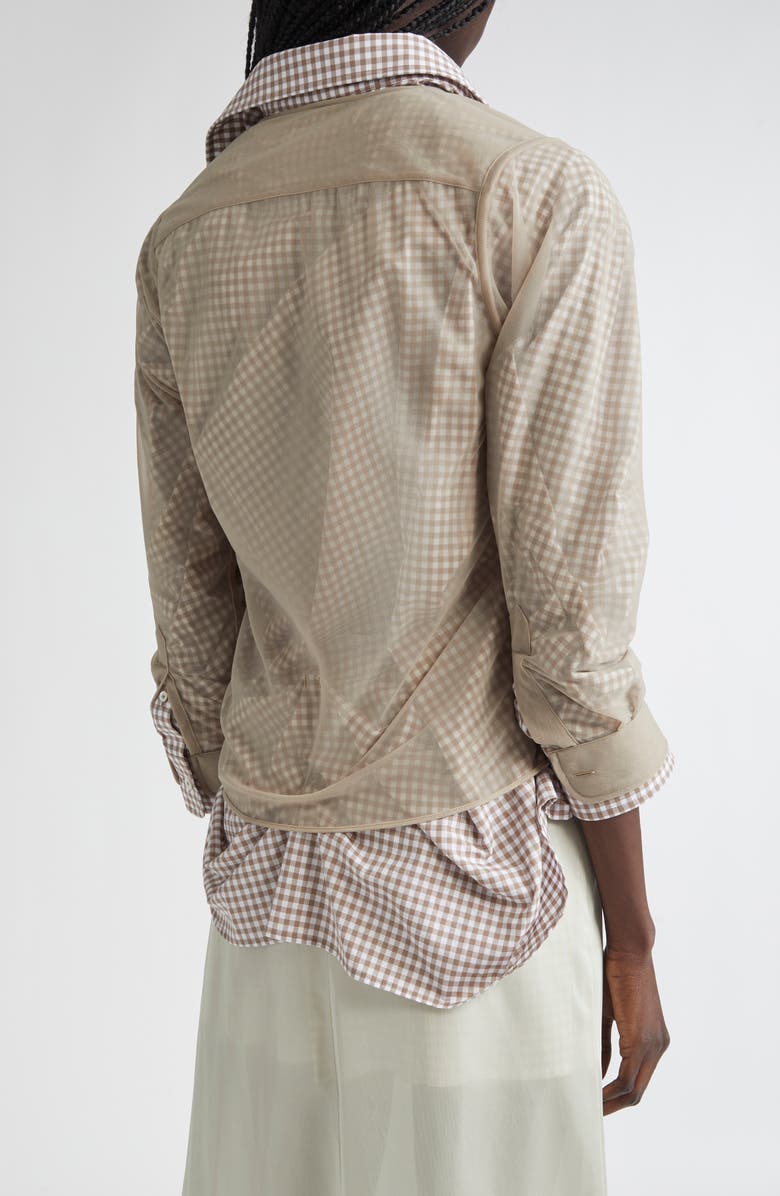 Maison Margiela Layered Mixed Media Button-Up Shirt, Alternate, color, Camel And Tan/ White