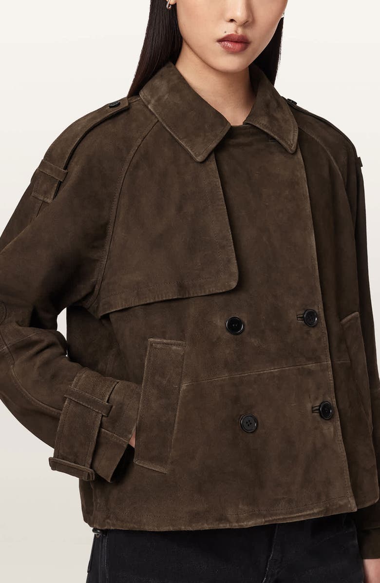 AllSaints Reya Suede Cropped Trench Coat, Alternate, color, 
