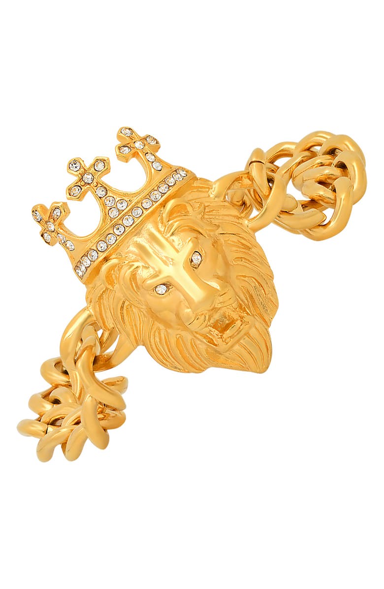 HMY JEWELRY Men's 18K Yellow Gold Plated Stainless Steel Lion Head Bracelet, Alternate, color,