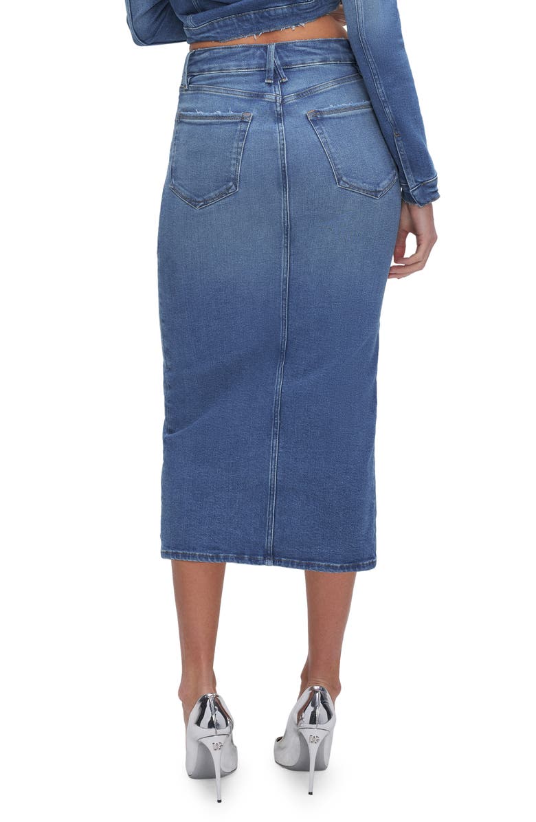 Good American Slit Front Denim Midi Skirt, Alternate, color, Blue691
