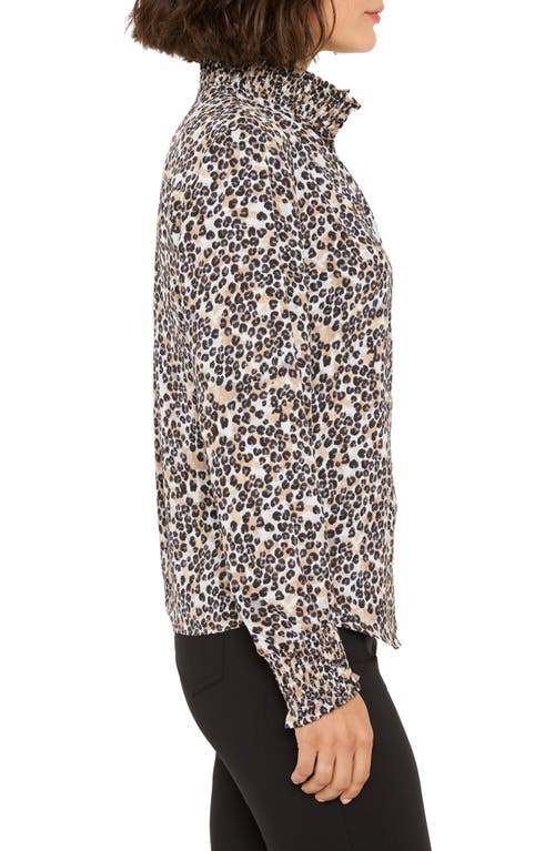 Nic + Zoe Nic+zoe Little Leopard Mock Neck Blouse In Multi
