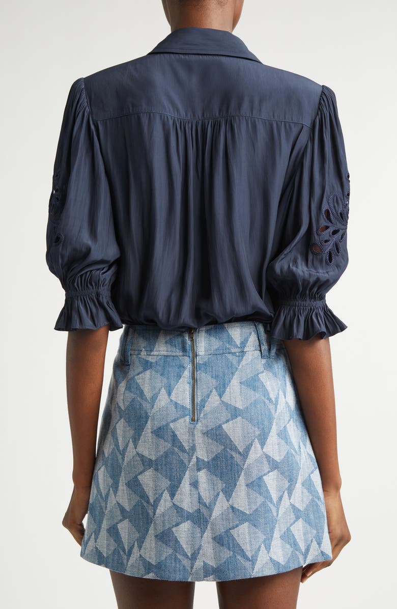 Ramy Brook Illyria Floral Cutout Woven Shirt, Alternate, color, Navy