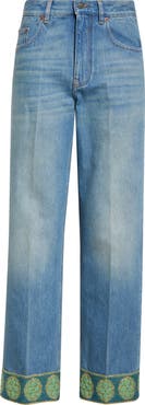 Valentino Garavani Jacquard Trim Straight Leg Jeans | Nordstrom