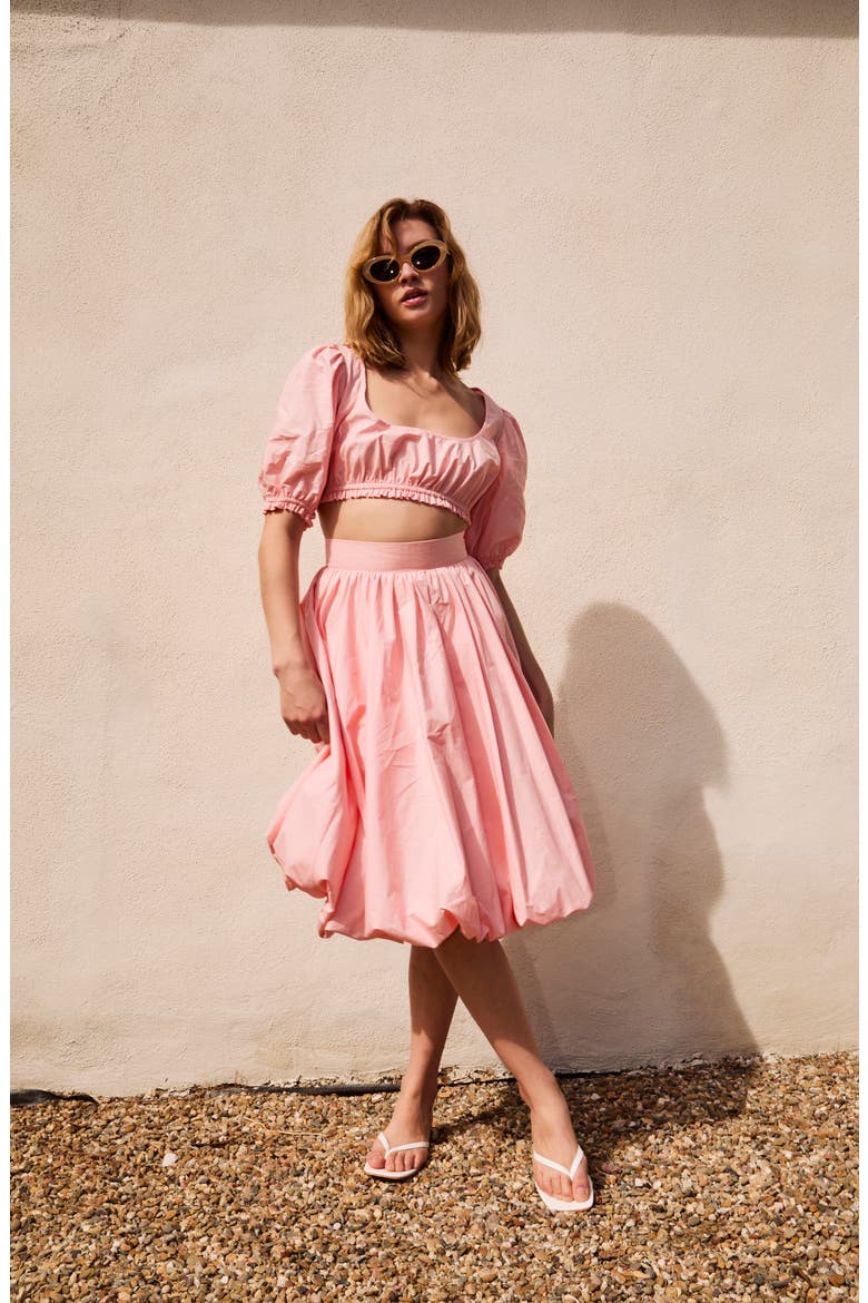Tessa Bubble Hem Midi Skirt, Alternate, color, PINK