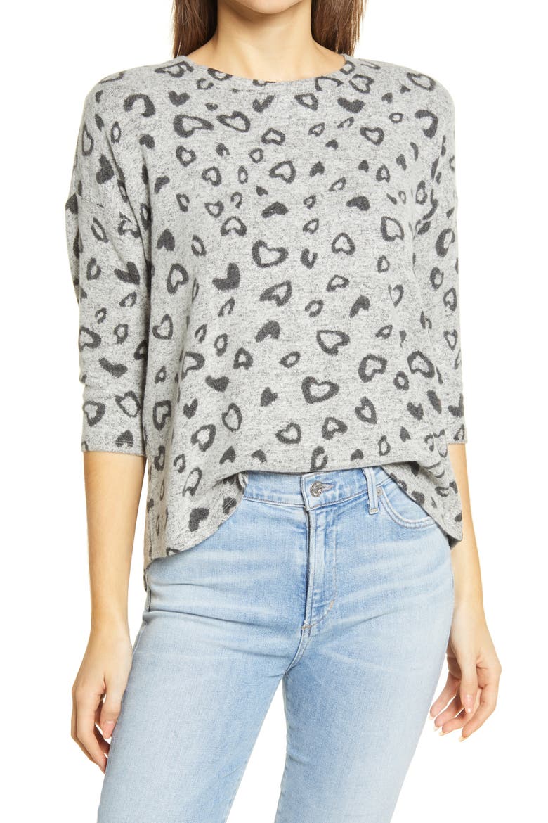 Heart Hacci Knit Top, Main, color, H. GREY HEARTS