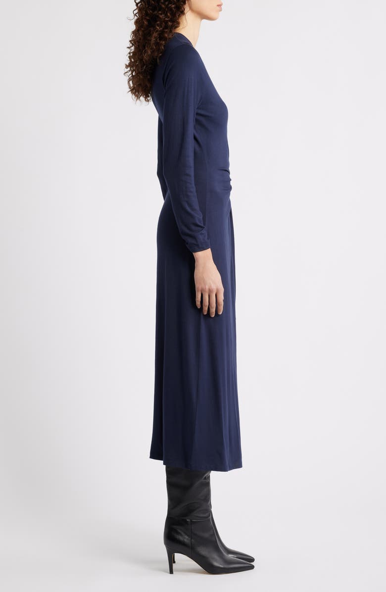 BOSS Orange Erlot Side Tie Long Sleeve Midi Dress, Alternate, color, Dark Blue