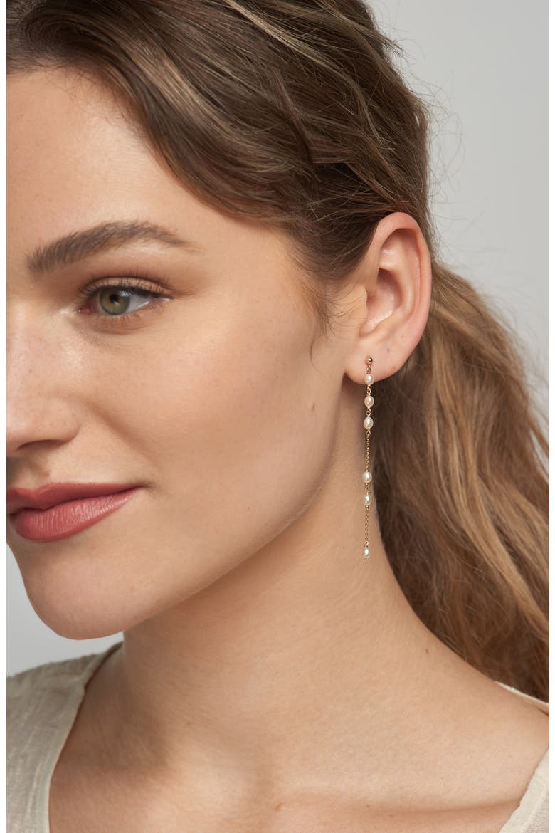 14K Gold & Cultured Pearl Drop Earrings, Alternate, color, YELLOW GOLD