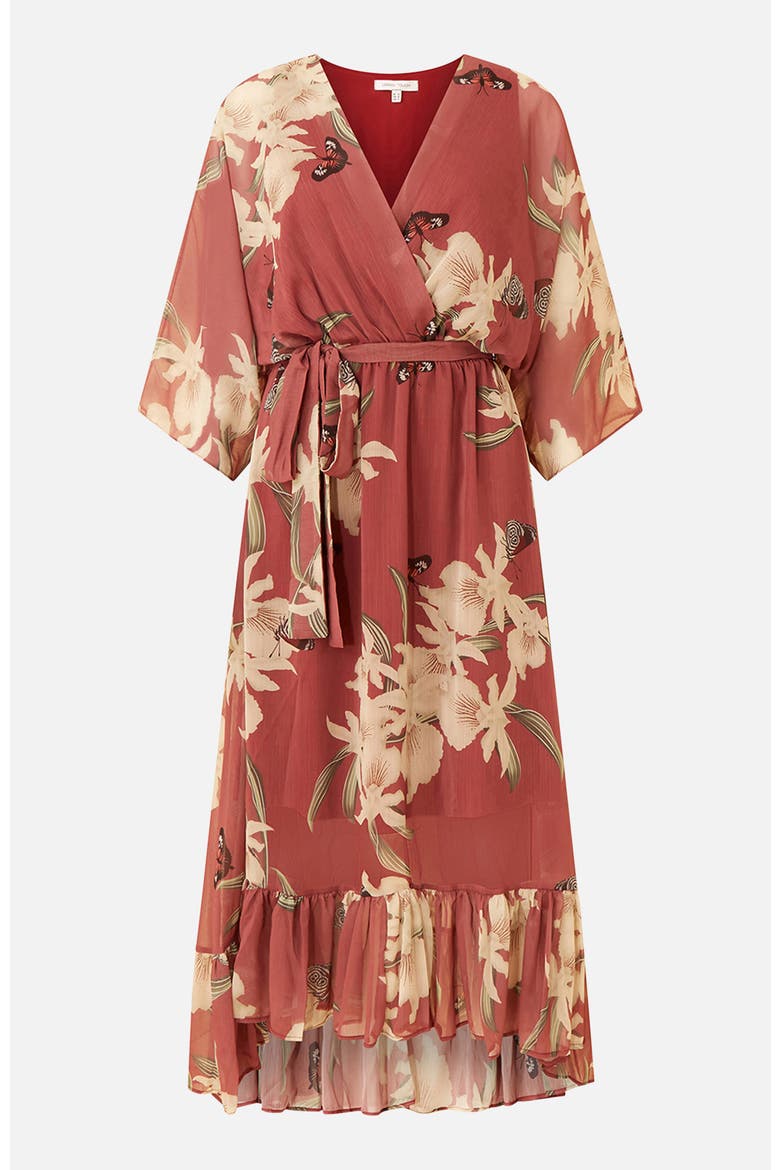 Floral Print Midi Wrap Dress, Alternate, color, Rose Pink