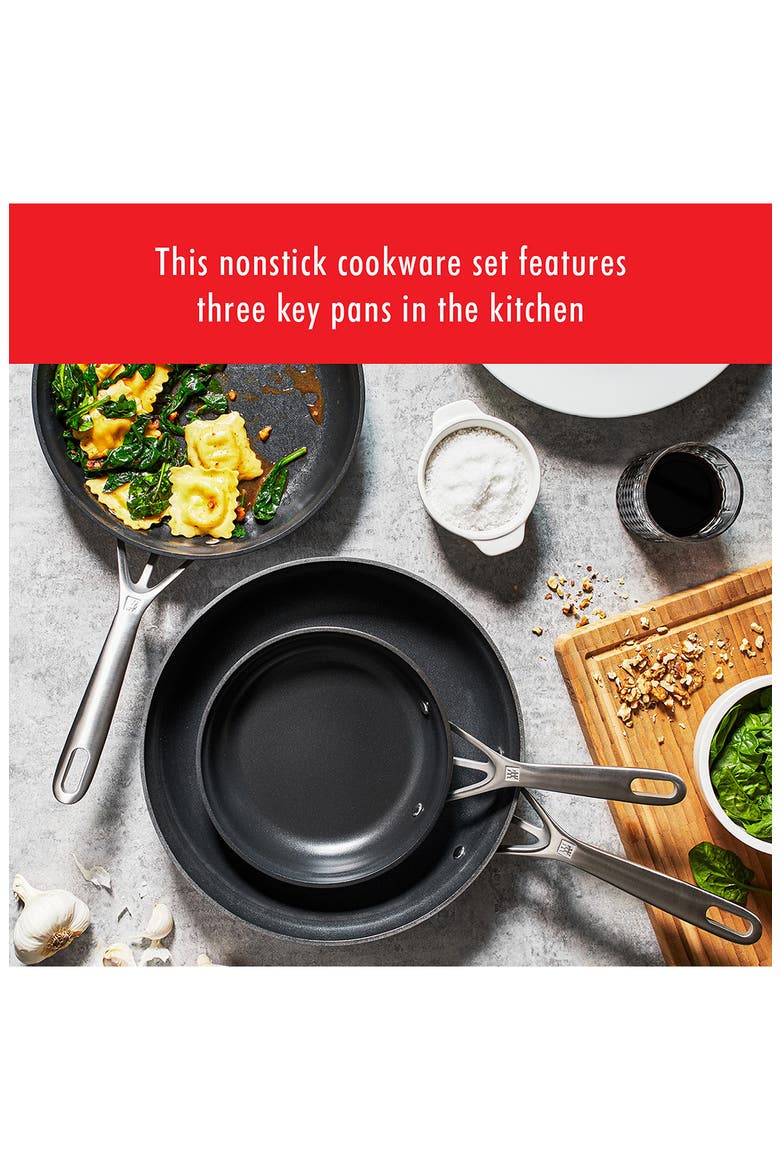 Motion Hard Anodized Aluminum Nonstick Fry Pan 3-Piece Set, Alternate, color, ALUMINUM