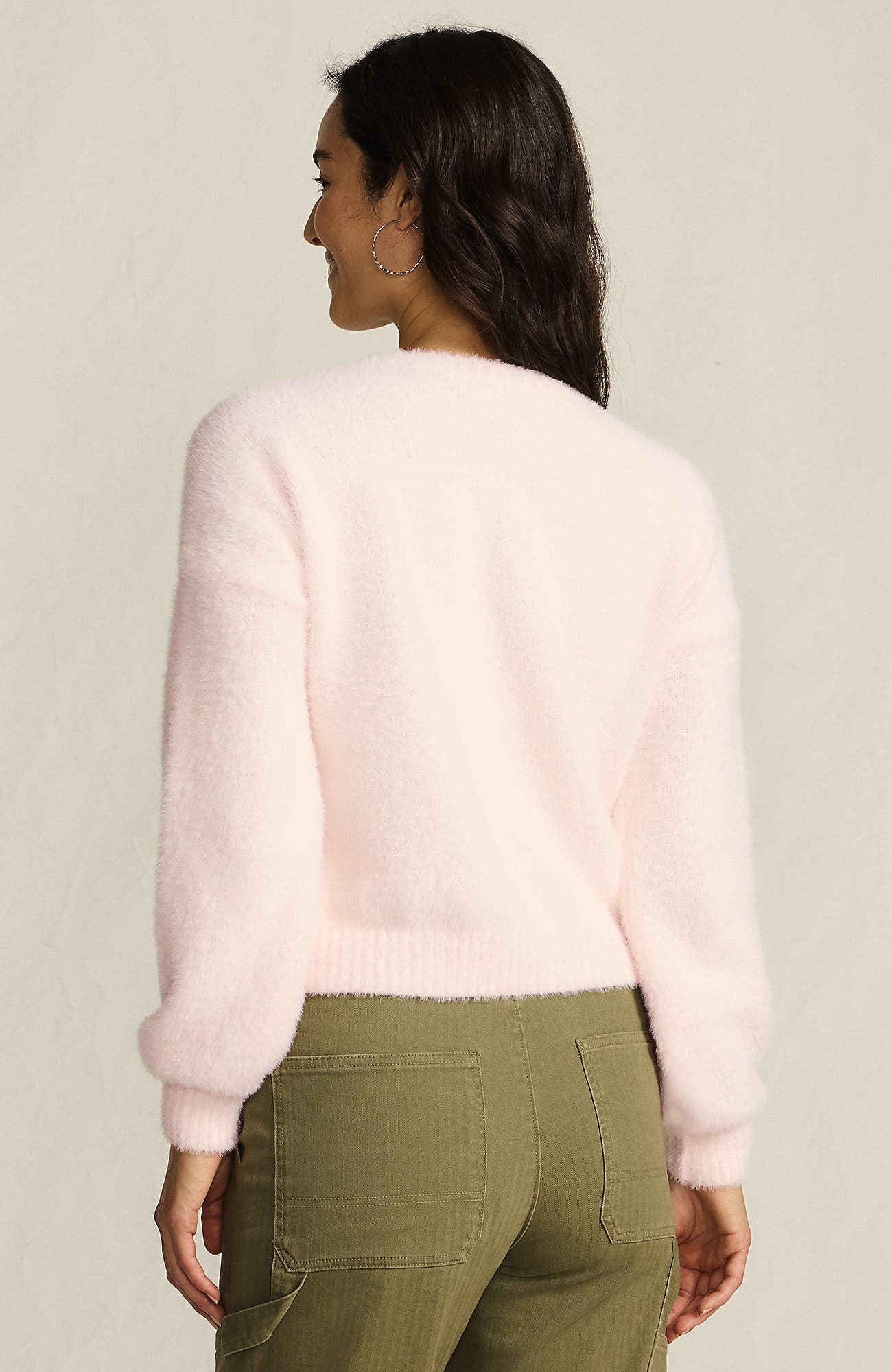 Fuzzy Eyelash Cable Cardigan Sweater - image 2