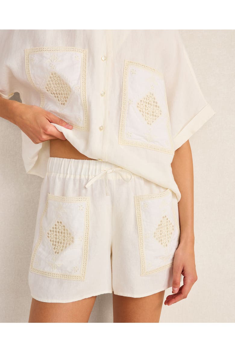 Organic Cotton Linen Embroidered Pocket Shorts, Main, color, Ivory
