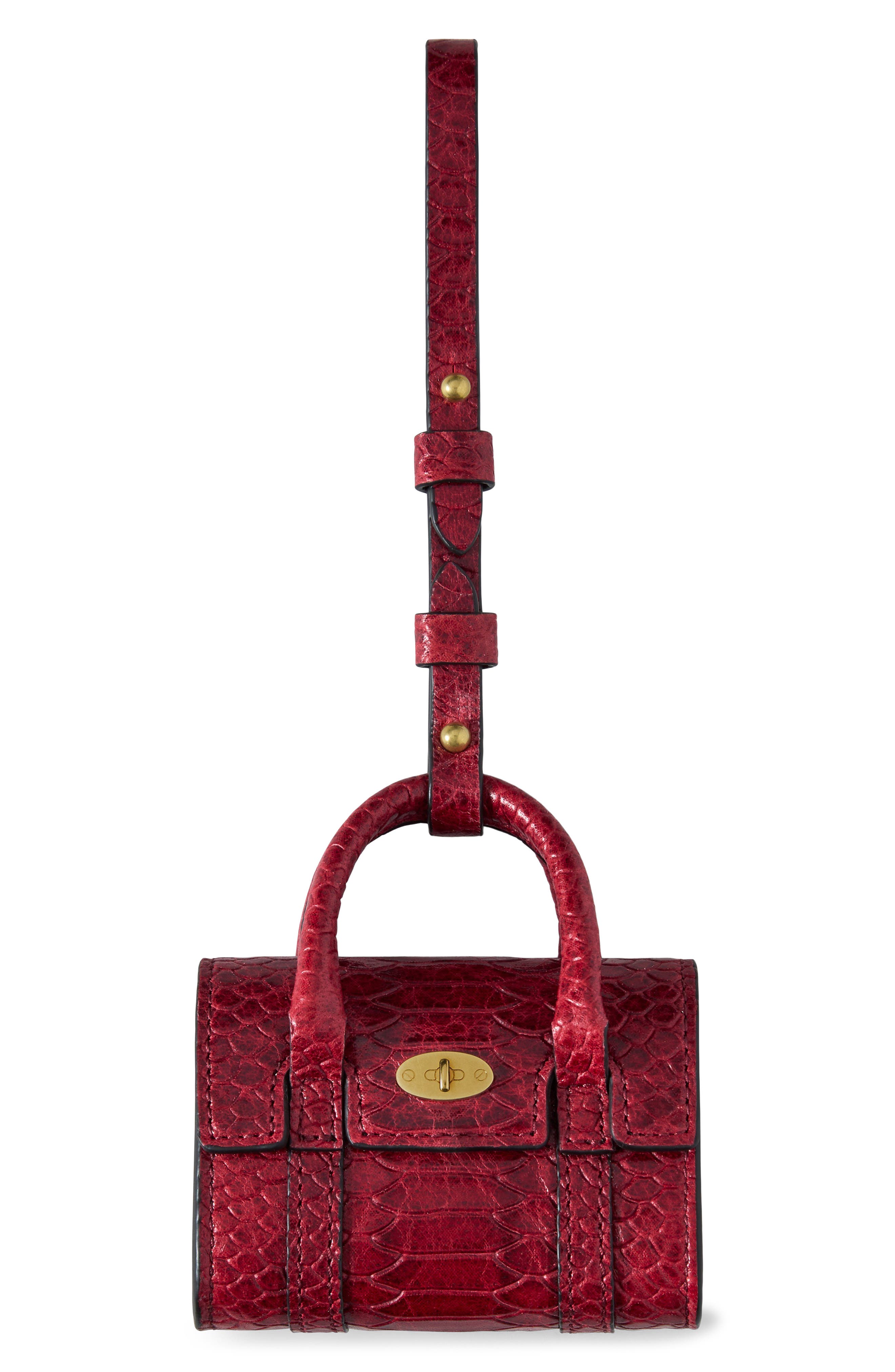 Mini Bayswater Snakeskin Embossed Leather Bag Charm, Main, color, APPLE RED