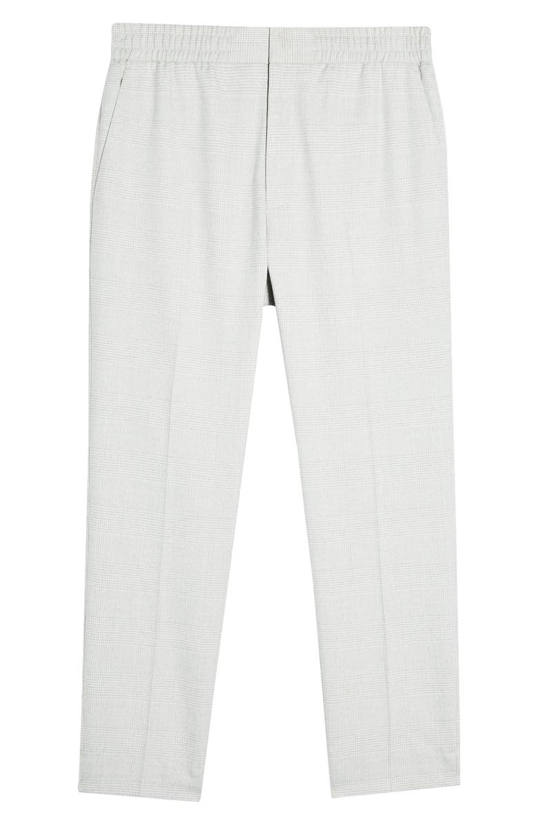 Topman Slim Fit Check Crop Pants, Alternate, color, Grey