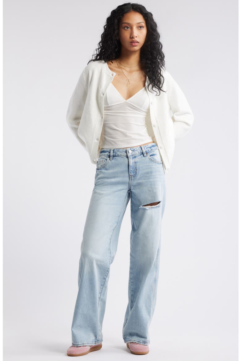 Crewneck Cotton Blend Cardigan, Alternate, color, IVORY
