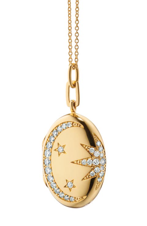 18k Gold Sun Moon & Star Diamond Locket Necklace