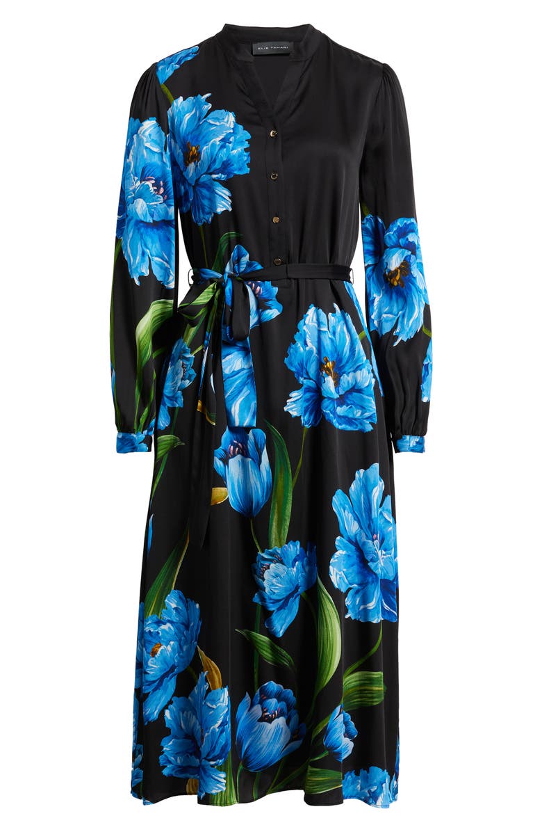 Elie Tahari The Mila Placed Floral Long Sleeve Silk Blend Midi Dress, Main, color, Wildside Floral