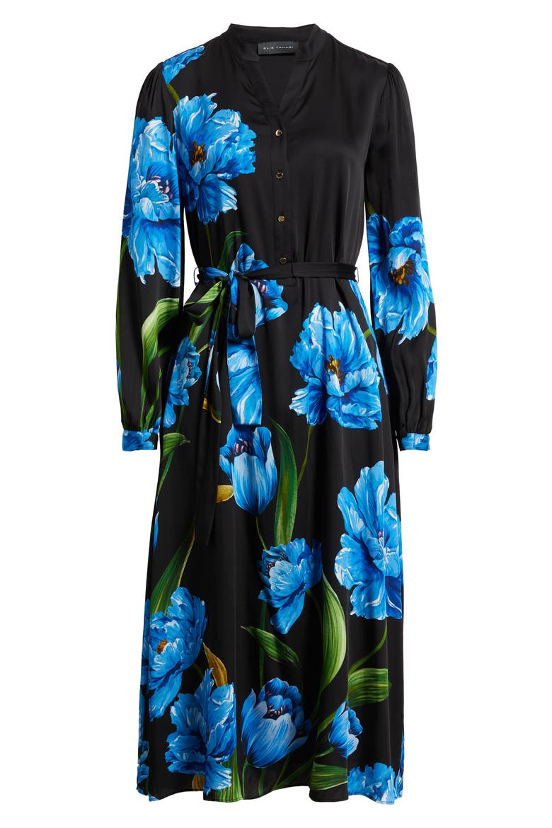 silk midi dress with long sleeves Mock Neck Silk Midi Dress