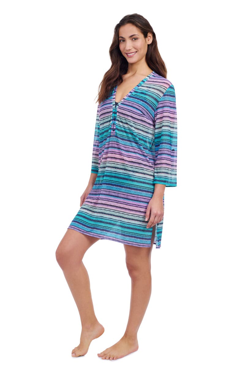 Profile by Gottex Harmony V Neck Mesh Dress, Alternate, color, Blue Multi
