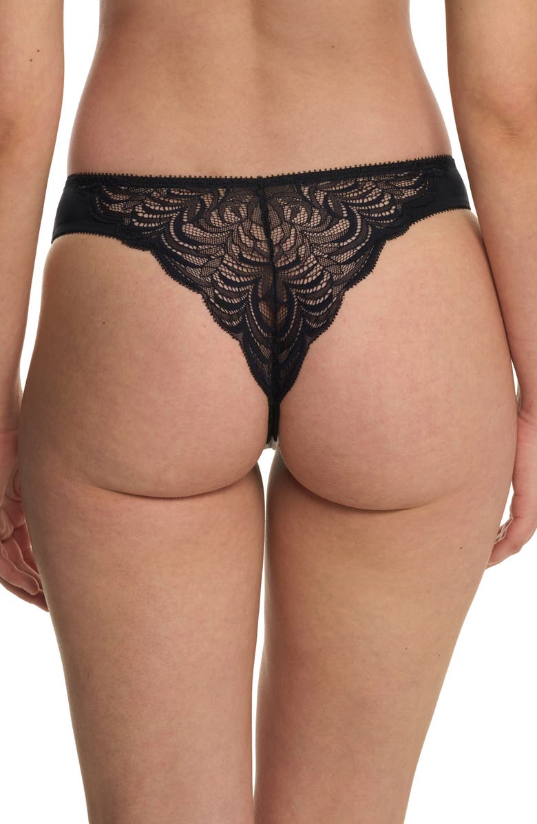 Natori Persuasion Stretch Lace Thong, Alternate, color, Black