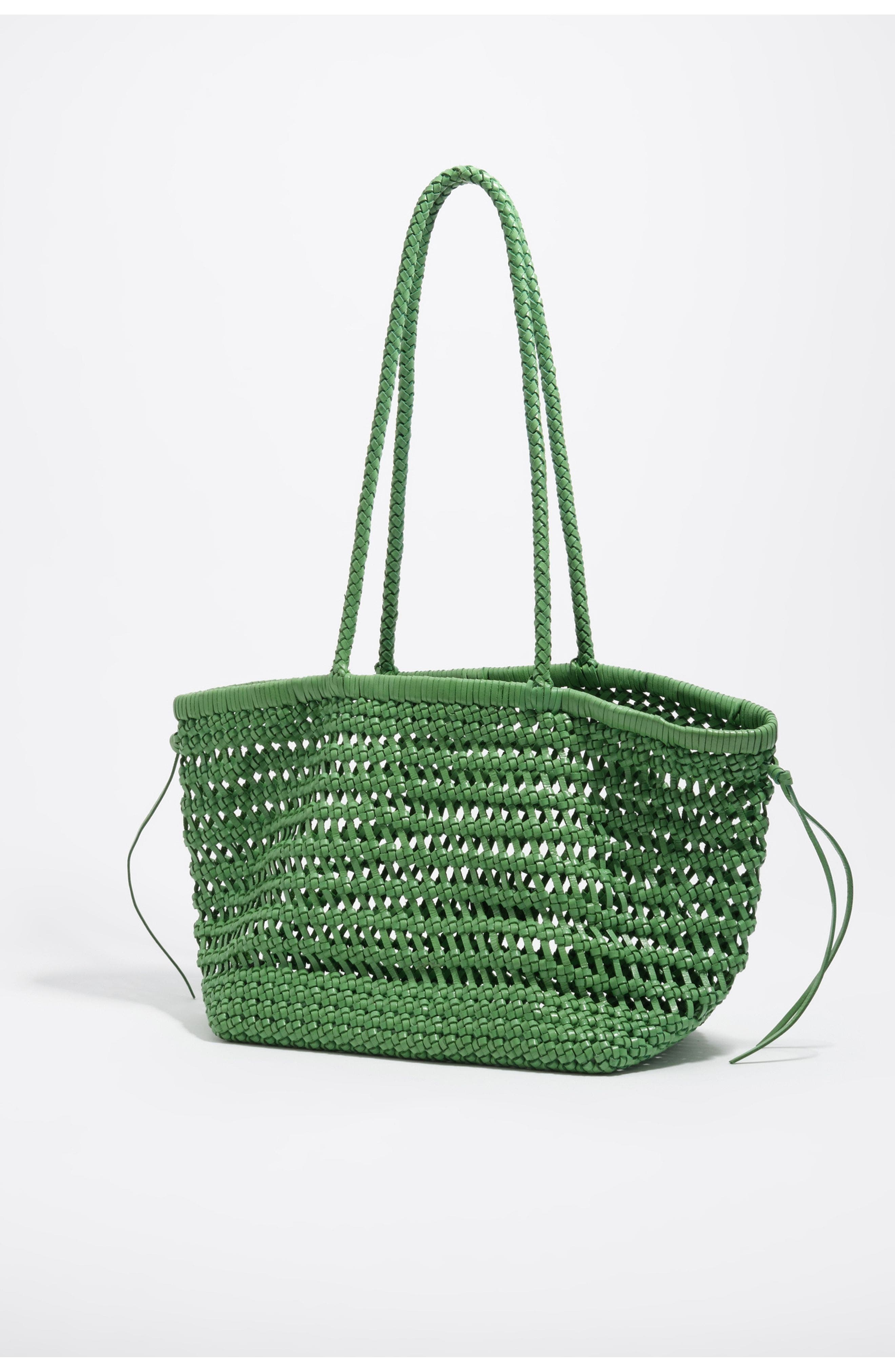 Plaited Leather Shopper Bag, Alternate, color, EMERALD