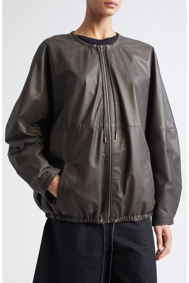 Bond Drawstring Leather Jacket, Alternate, color, CHARCOAL