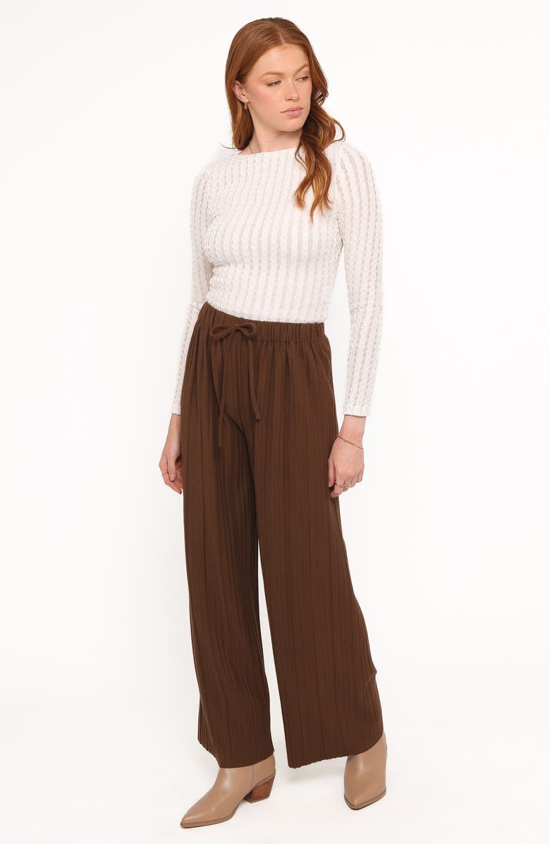 Petal & Pup Davis Pleated Wide Leg Knit Pants, Alternate, color, Brown