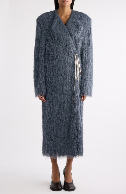 Dries Van Noten Rivla Eyelash Fringe Wrap Coat In Gray