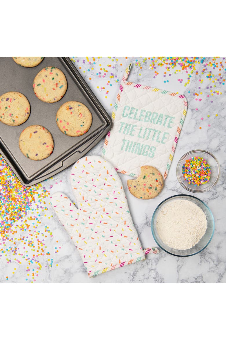 Celebrate Pot Holder Oven Mitt Set of 2, Alternate, color, White
