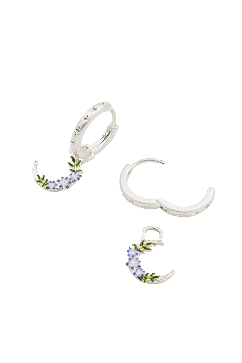 Nightshade Moon Silver Huggie Earrings, Alternate, color, Silver