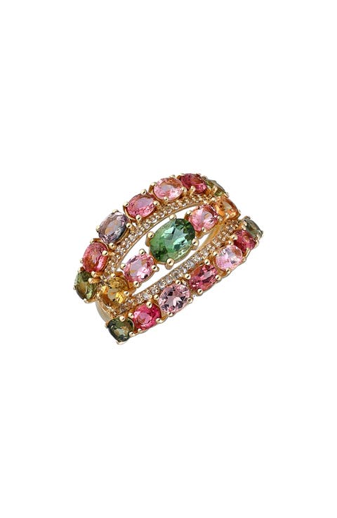 Multicolored Tourmaline & White Topaz Ring