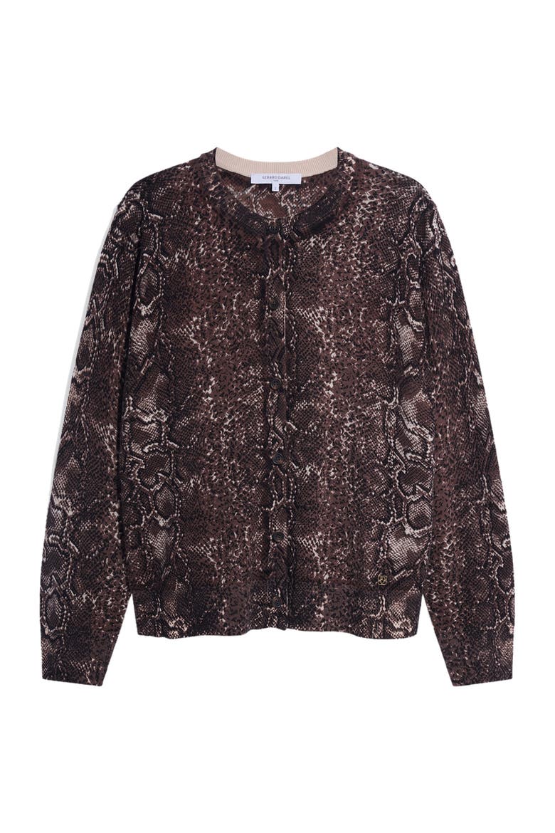 Merino Wool Crew Neck Cardigan, Alternate, color, Brown