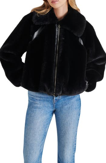 Steve Madden Zephrine Faux Fur Jacket In Black