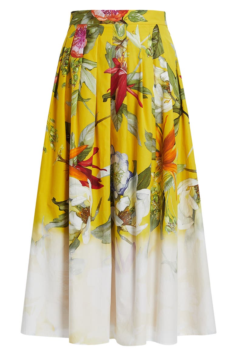 Abaco Placed Floral Print Cotton Skirt, Alternate, color, LEMON BIG
