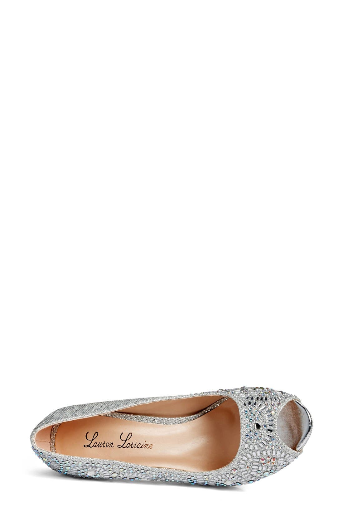 'Paula' Crystal Peep Toe Pump, Alternate, color, SILVER SPARKLE