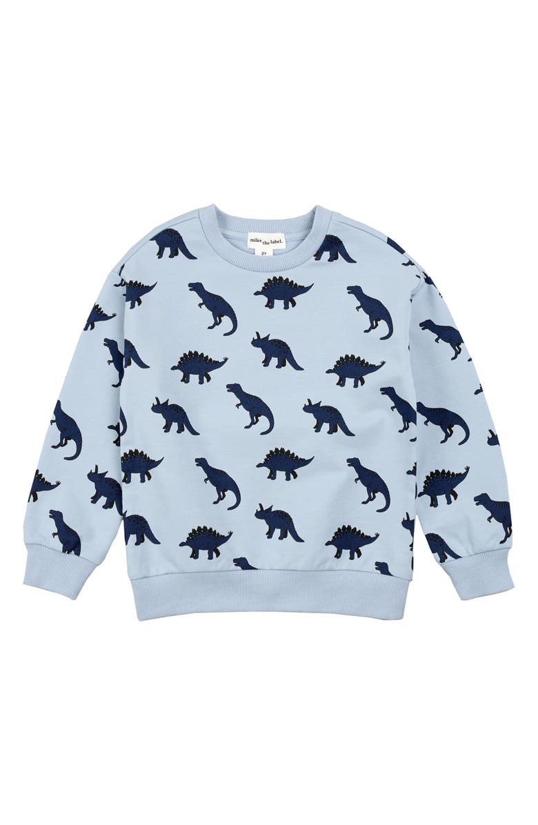 MILES THE LABEL Kids' Dino Print French Terry Sweatshirt, Main, color, Dusty Blue