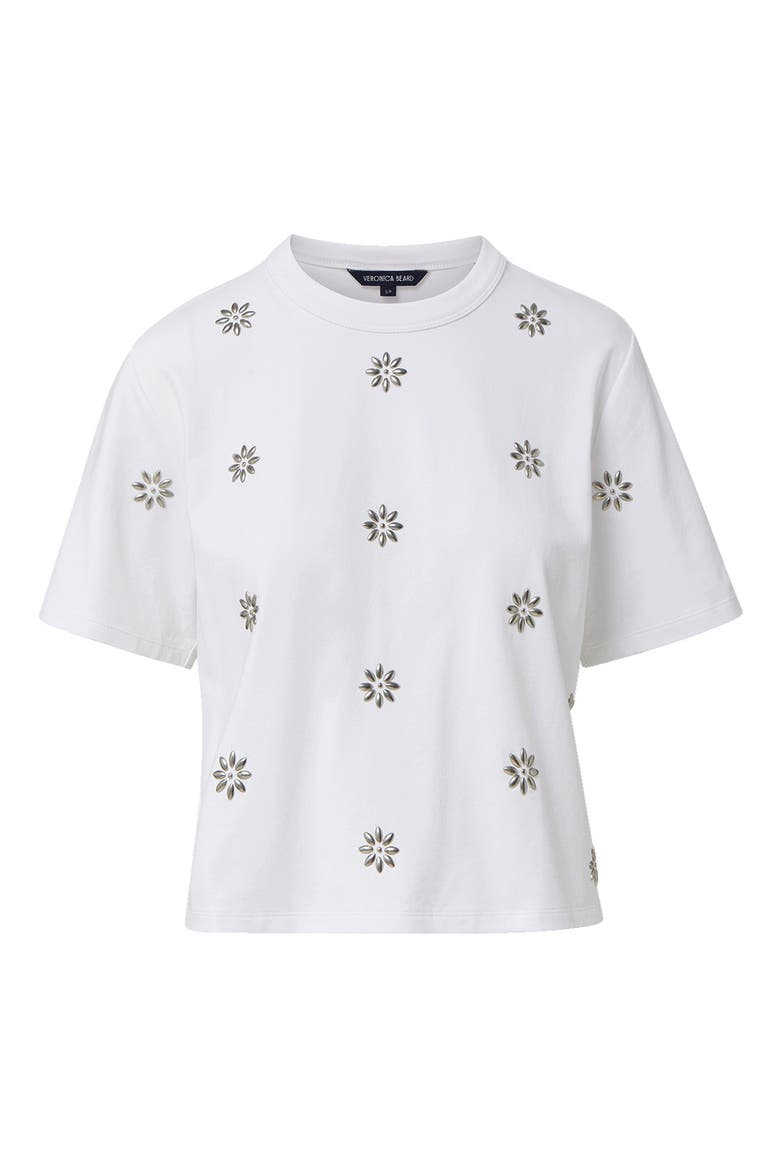 Sebastian Floral Embellished Stretch Cotton T-Shirt, Alternate, color, WHITE