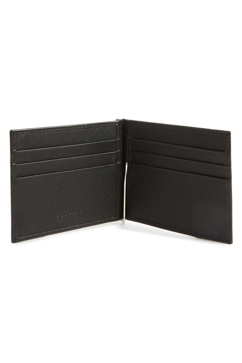 Saffiano Leather Money Clip Wallet, Alternate, color, BLACK