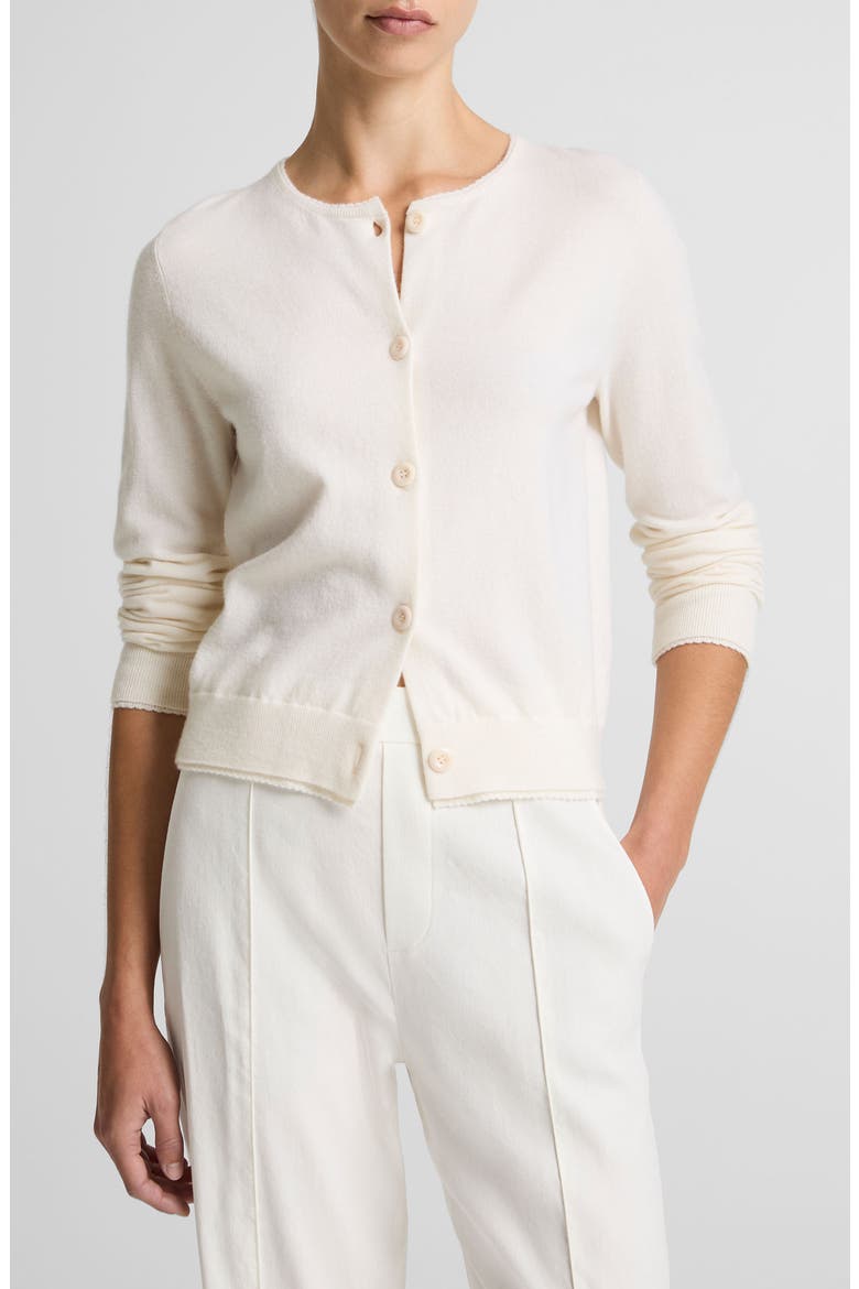 Scallop Trim Button Front Cardigan, Main, color, OFF WHITE