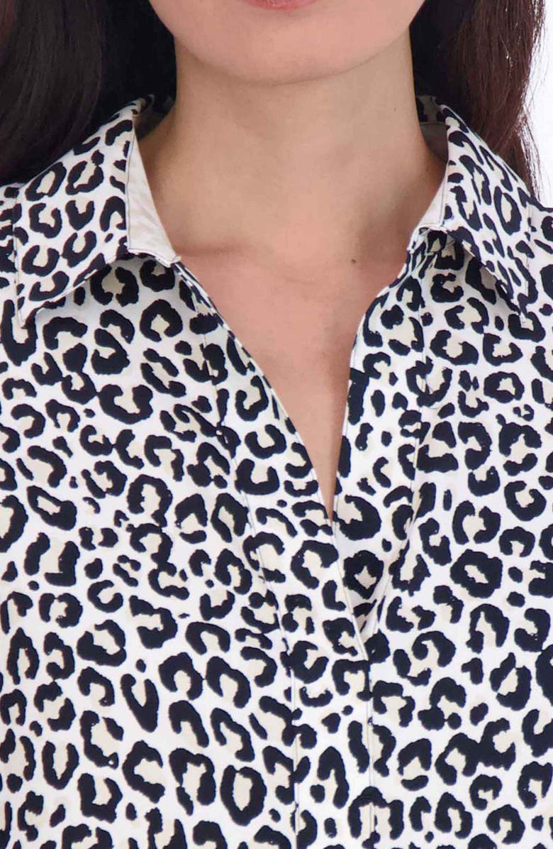 Foxcroft Sophia Leopard Print Three-Quarter Sleeve Cotton Popover Shirt, Alternate, color, 