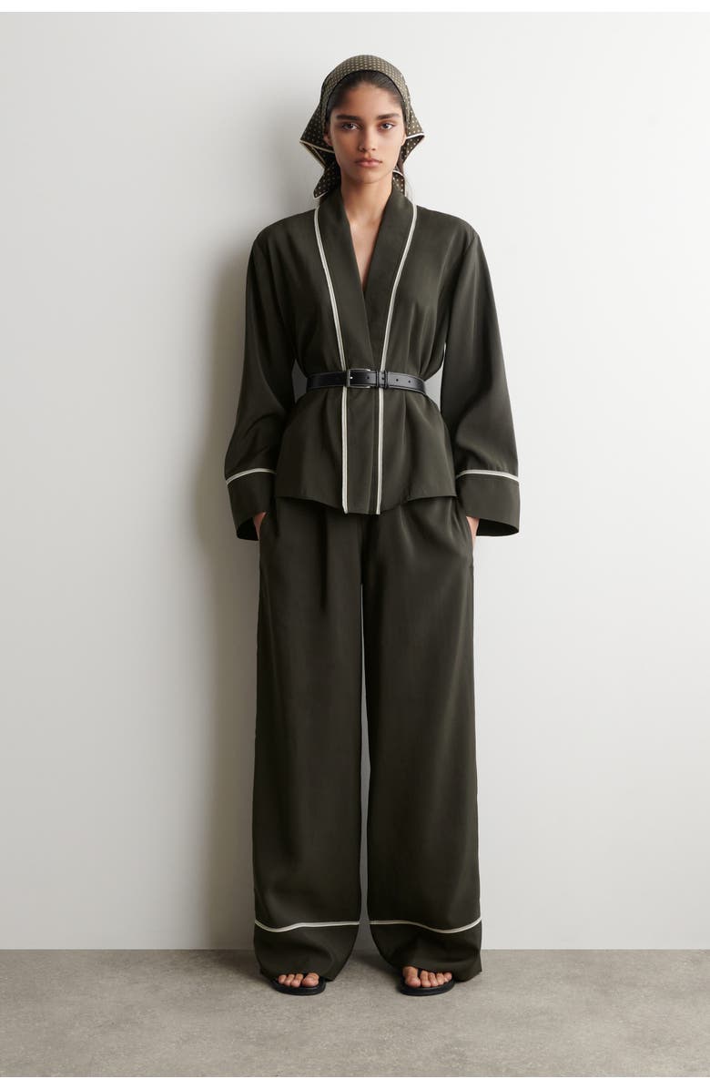COS Contrast-piped Straight-leg Trousers, Main, color, Dark Green