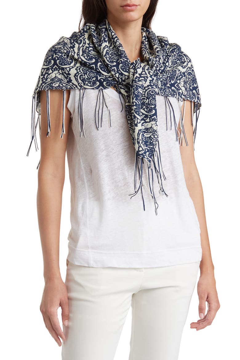 Paisley Print Square Scarf, Main, color, BLUE