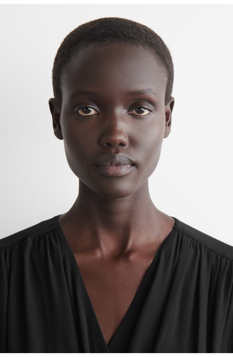 COS Gathered Midi Wrap Dress, Alternate, color, Black