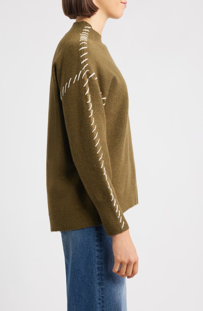 CITY BLUES Lutetia Relaxed Whipstich Sweater, Alternate, color, Olive