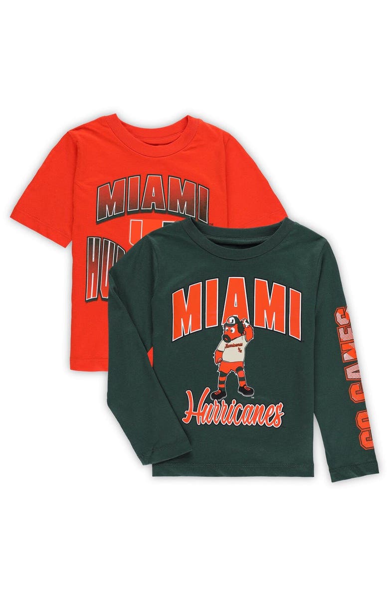 Outerstuff Preschool Green/Orange Miami Hurricanes Game Day T-Shirt Combo Pack, Alternate, color,